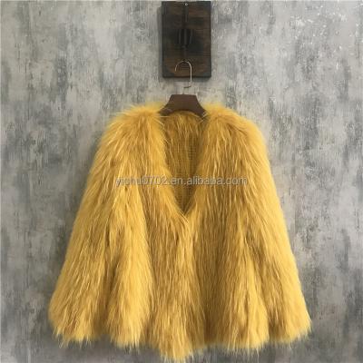 China Wholesale Anti-wrinkle Good Quality Women Raccoon Fur Jacket Winter Real Knitted Girls Raccoon Fox Fur Coat for sale