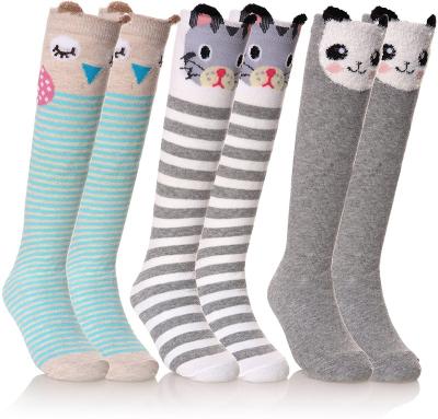 China Winter Antibacterial Tights For Girls Striped Kids Patterned TightsGirls Knee High Socks Cartoon Animal Patterns Cotton Over Calf Socks for sale