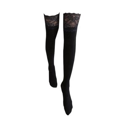 China Anti Bacterial Japanese Lace Thigh High Anti Slip Pantyhose Cotton Stripes Vertical Overknee Socks for sale