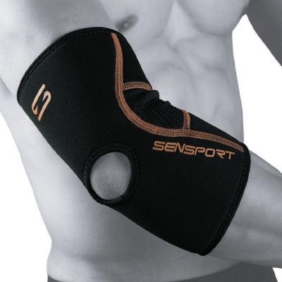 China 3mm Open Hole Neoprene Nylon Elbow Sleeve Elbow Support Brace With Gold Streamline For Sports for sale