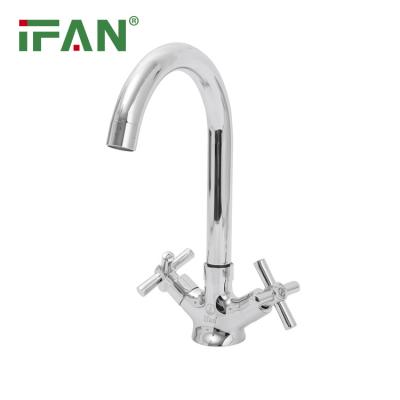 China Thermostatic Faucets IFAN Stream Brass Kitchen Faucet Hot Cold Water Kitchen Sink Faucets Hand Wheel Deck Mounted Kitchen Faucet for sale