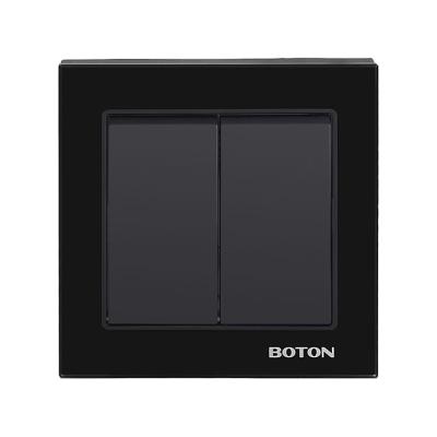 China BOTON 2 Gang Switch Recessed Black Glass British Standard Wall Switch 86X88MM for sale