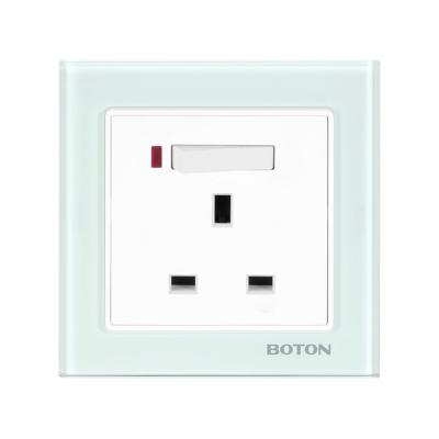 China G9 Series13A Green Glass Socket Switch Wall British Standard Switch 86X88MM for sale