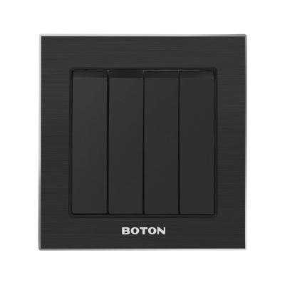 China BOTON 4 Gang Switch Aluminum Panel Wall Switch British Standard Double Pole Recessed Socket G9AB010 for sale