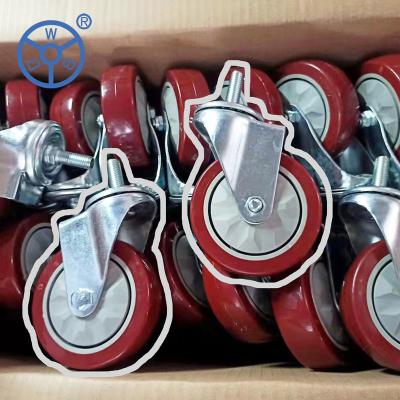 China PIVOT Ready to Ship in 4inch Running Red PVC Caster M12 Threaded Stem Wheels Swivel Trolley Shopping Cart Locking Wheels for sale