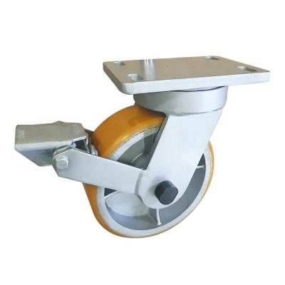 China Super Heavy Duty PIVOT WBD Wheel Caster 1.5 Ton Cast Iron Core Pu Single Caster Wheel With Brake for sale