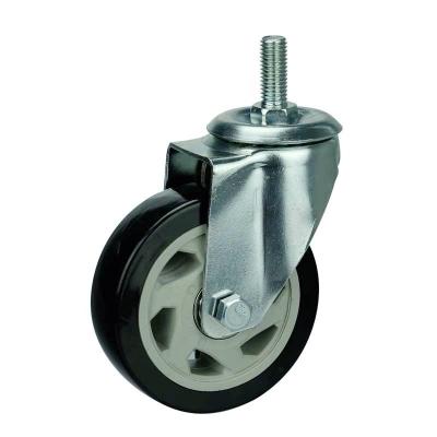 China PIVOT 4 5 6inch Medium Duty Threaded Stem PP Core Black PU Swivel Caster Wheel 3 for sale