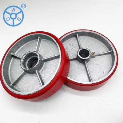 China 160 180 200mm Flat Free Cast Iron Core High Quality PU Wheels For Forklift for sale