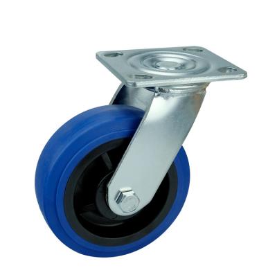 China 6 Inch Blue Swivel Flat Free WBD Swivel Universal Elastic Rubber Wheel Mobile Trolley Wheels for sale