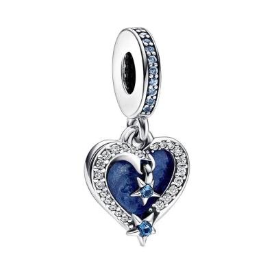 China CLASSIC S925 Celestial Shooting Star Heart Double Silver Dangle Pendant For Pandoraer Charm Bracelet DIY Jewelry Mother's Day Gift for sale