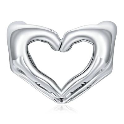 China New Cute Cheap 925 Sterling Silver Hand Heart Charm Show Love Bead For DIY Snake Chain Bracelet Making Jewelry For Women for sale