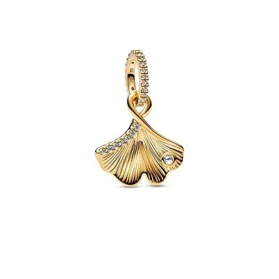 China FASHIONABLE 925 Sterling Silver Gold Plated Ginkgo Leaf DIY Dangle Charm Leaves Dangle Charm Making Bracelet Necklace For Women for sale