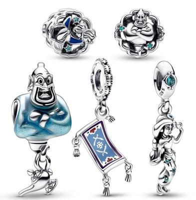 China New Real 925 Sterling Silver Jewelry Cartoon Aladdin Princess Jasmine Genie Charm For European Trendy Winter DIY Bracelet for sale