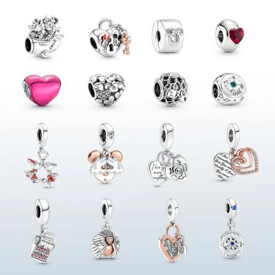 China CLASSIC 925 Sterling Silver Heart Flower Animal Cartoon Mouse Heart Charm Bead Fit Bracelet Bangle For Women Girls for sale