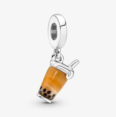 China Cute 925 Sterling Silver Murano Glass Milk Tea Dangle Charm DIY Necklace Bracelet For Women Jewelry Making for sale