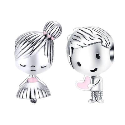 China TRENDY Little Boy and Girl Charm for Original Genuine 925 Sterling Silver Couple Metal Beads Bracelet Valentine Gifts 925 Silver for sale