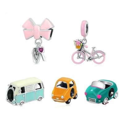 China 925 Sterling Silver Cartoon Charm Transportation Car Key Suv Key Pink Minibus Bicycle Convertible Bead For DIY Bracelet Jewelry for sale