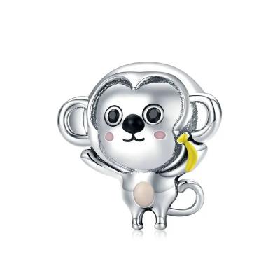 China Wholesale Cheap 925 Sterling Silver Cute Animal Little Monkey Charm Beads For Jewelry Making Bangle Bracelet for sale