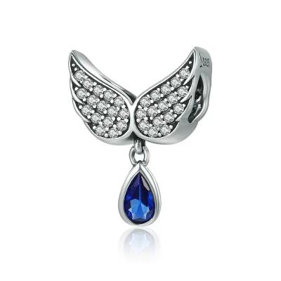 China Blue Stone Teardrop Charm Pendant Hot FASHIONABLE Cheap Sale 925 Sterling Silver Angel Wings Feather Dangle Charm Fit Bracelet Necklace for sale