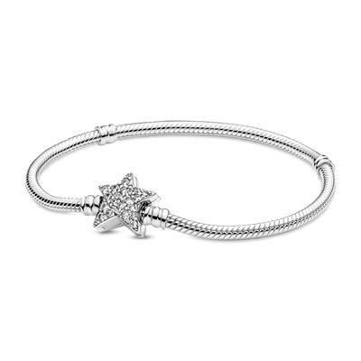 China 925 Sterling Silver Cubic Zirconia Star Cute Snake Clasp Chain Bracelet For Women DIY Making Jewelry Gift for sale