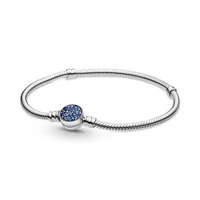 China Wholesale FASHIONABLE Round Blue Stones 925 Sterling Silver Snake Chain Bracelet Charm Clasp Bracelet For Women DIY Jewelry Making for sale