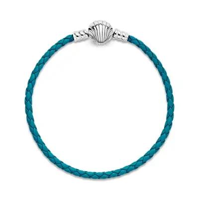 China Wholesale FASHIONABLE Leather Bracelet 925 Sterling Silver Seashell Clasp Blue Braided Bracelet Fit Charm DIY Boho Leather Jewelry For Women for sale