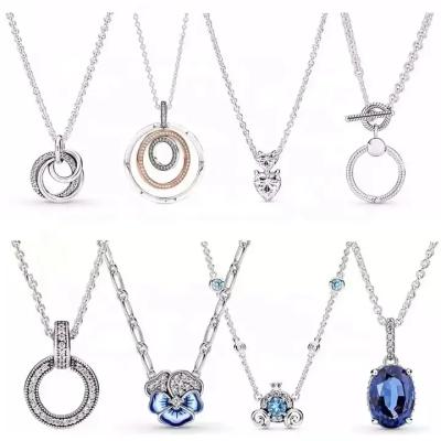 China Wholesale TRENDY Double Ring Charm Pendant for Women DIY Necklace Jewelry 925 Sterling Silver Shiny Heart Shaped Classic Crown for sale