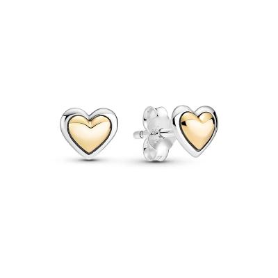 China New Factory Wholesale 925 Sterling Silver Earrings High Quality Gold Plated FASHIONABLE Dome Heart Shaped Glitter Earrings for sale