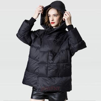 China New Arrival JANVENY Waterproof Female Sleeve Duck Down Coat 2021 Winter Women Long Loose Hooded Casual Warm Jacket Ultra Light Soft Long for sale