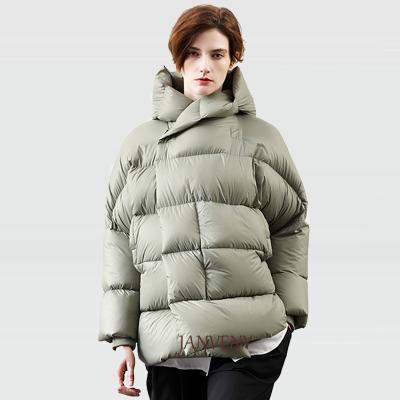 China JANVENY 2021 New High End Winter Waterproof Women's Oversized Duck Down Jacket Female Hooded Thickened Fluffy Warm Bat Sleeve Stripper Coat for sale