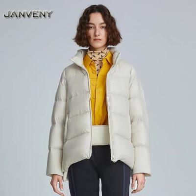 China JANVENY 2022 New Winter Women's Oversized Bubble Bread Hooded Casual Jacket Waterproof Fluffy White High Neck Duck Down Coat Female for sale