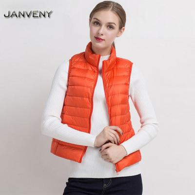 China JANVENY raincoat 2022 new Autumn Winter Women Ultra Light down vest warm windproof lightweight stripper portable female plus size vest for sale