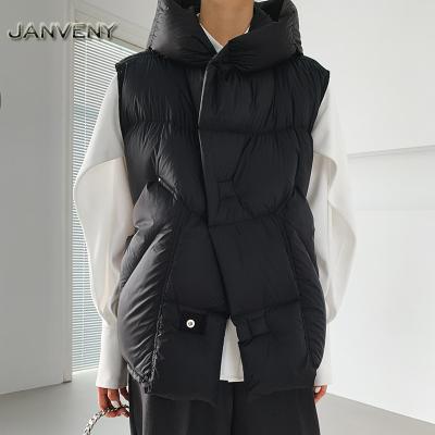 China JANVENY raincoats Autumn Winter Hooded Casual 2022 90% Duck Down Vest Women Loose white thicken simple All-match stripper casual vest for sale