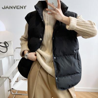 China JANVENY 2022 New Winter Women Waterproof Ultra Light Down Sleeveless Vest Stand Collar Vest Loose Causal Female Female Breasted for sale