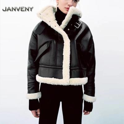 China JANVENY chic tops women jacket 2022 new Autumn Fashion Fleece Imitation Leather jacket coat vintage long sleeve QUICK DRY female outerwear for sale