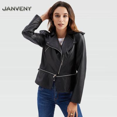 China New JANVENY 2022 Spring PU Faux Leather Jacket Edge Punk Black Female Detachable Coat Streetwear Moto Biker Spliced ​​Spring QUICK DRY for sale