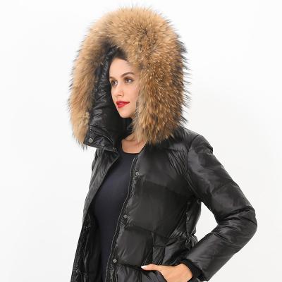 China 2020 Newest Party Wholesale Natural Fluffy Common And Raccoon Fur Trimming For Women Hood With Black Tips For Coat Decorate for sale