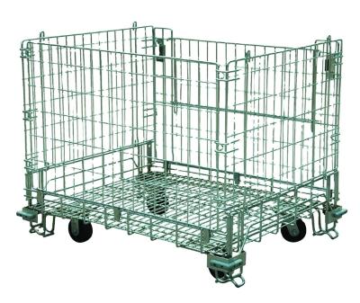 China Heavy Steel Collapsible Warehouse Pallet Metal Wire Mesh Storage Cages Lockable Wire Mesh Container for sale