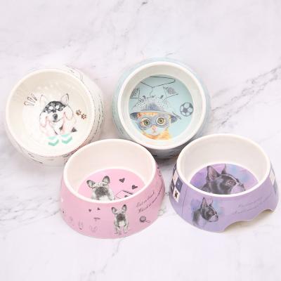 China Cat Pet Melamine Pet Feeder Dog Food Bowl Tableware Printing Porcelain Print Viable Fashion Blue And White Bowl For Pet for sale