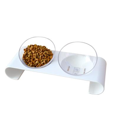 China Non-slip Transparent Pet Bowl Cat Viable Feeder Pet Bowl 15 Degree Double Bowl Cat for sale