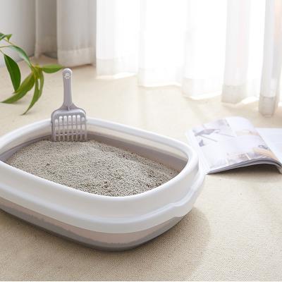 China Viable Ready To Ship Low Moq Partially Enclosed Plastic Cat Litter Box With Cat Grooming Sand Clean Shovel for sale