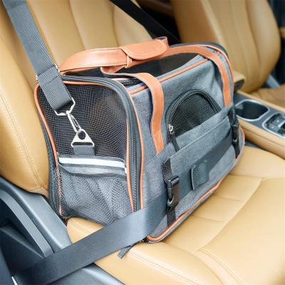 China Safety Travel Breathable Folding Car Seat Soft Sided Portable Pet Carrier Shoulder Pet Car Bag For Cats for sale