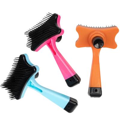 China Sustainable Pet Hair Grooming Tool Brush Self Cleaning Pet Hair Removal Dog Bath Comb Brush Automatically for sale