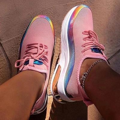 China 2021 Fashion Trend Ladies Platform Sneakers Fashion Ladies Pink White Platform Vulcanized Lace Up Shoes Girls Women's Sneakers Shoes for sale