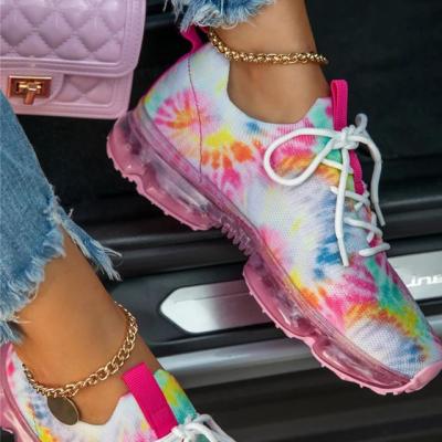 China 2021 Fashion Trend Sneakers Women's Autumn Fashion Tie Dye Stretch Fabric Lace Up Ladies Casual Shoes 35-43 Large Size Sports Running Flats for sale