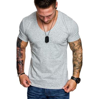 China Anti-wrinkle new fashion solid color men's short sleeve v-neck T-shirt T-shirt T107 movement big yards for sale