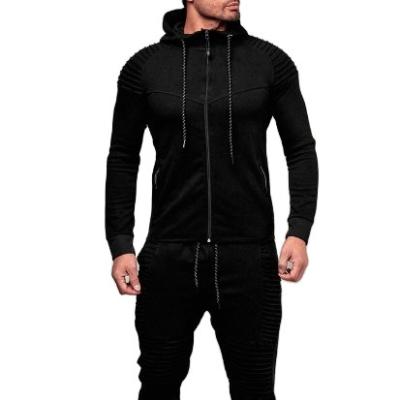 China Spring Anti-pilling 2022 Suit Men's Casual Hoodie Pleated Sleeve Shoulder Sports Fitness Solid Color Cardigan Suit Men's Coat for sale