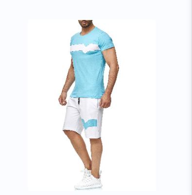 China 2022 QUICK DRY European and American new summer men's cotton patchwork color sports shorts T-shirt casual set for sale