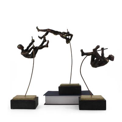 China Minimalist Pole Vault Figurine For New Home Decor Arts Artificial Metal Resin Crafts Wholesales Sport Bronze Man Abstract Spring Support for sale