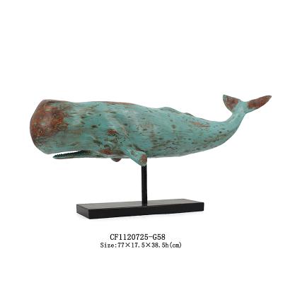 China Europe Artificial Creative Resin Looking Sperm Whale Coastal Wooden Sculpture With Base For Aquarium Decor for sale